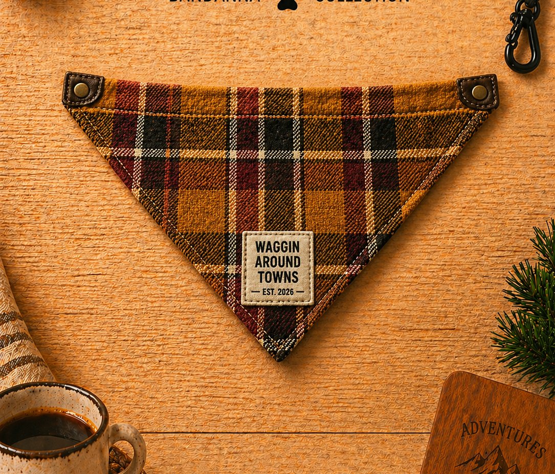 Cardinal bandanna … orange and burgundy plaid weave with woven brand patch