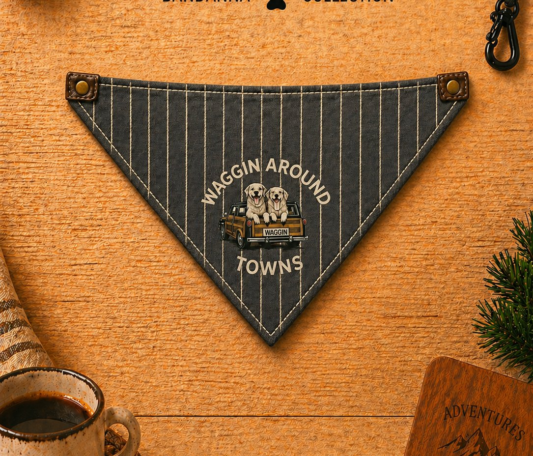 Tuxedo bandanna … charcoal with cream pinstripes and brand badge