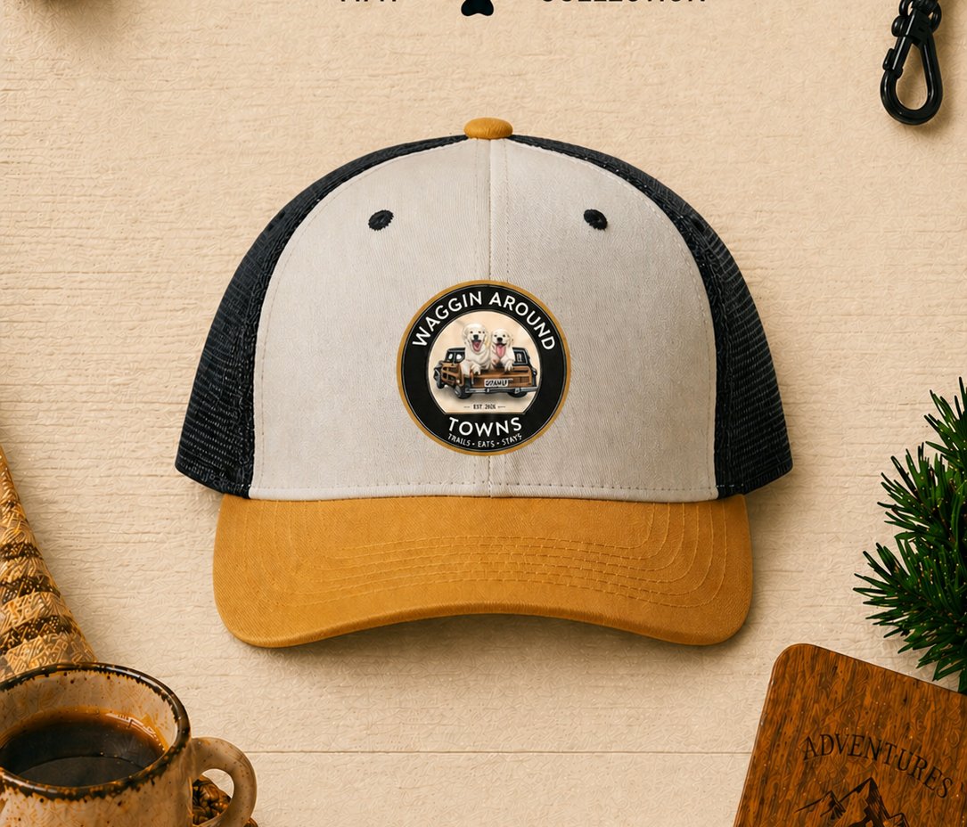 Drifter hat … cream crown with amber brim and mesh back