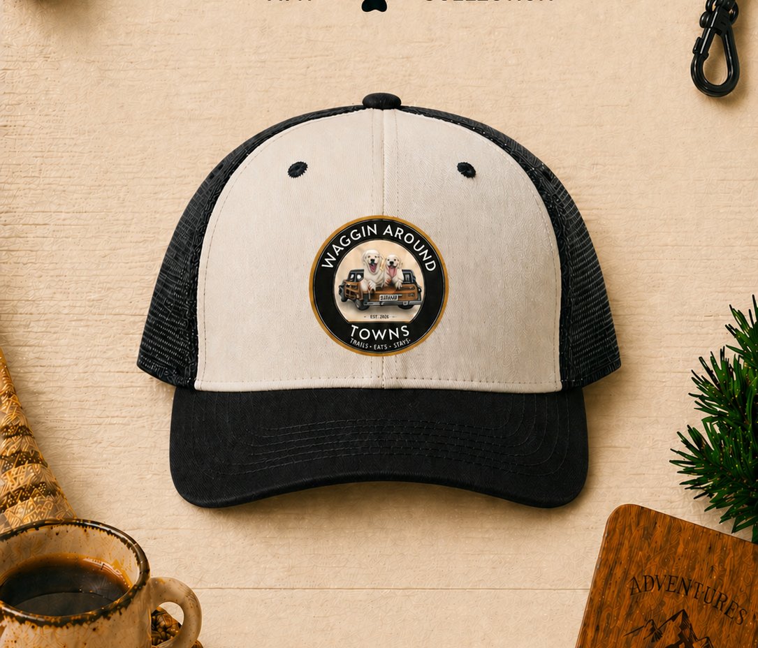 Tuxedo hat … cream crown with black brim and mesh back