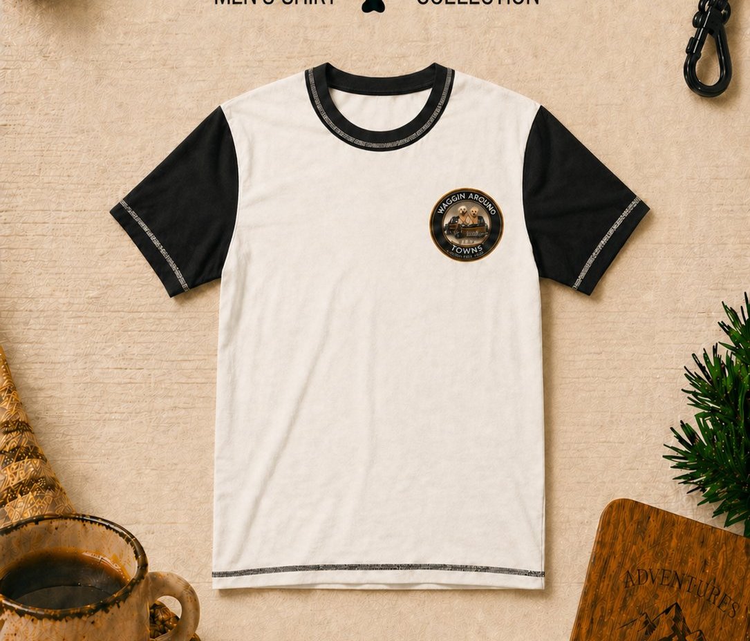 Captain men's shirt … cream body with black sleeves and ringer, small WAT badge at left chest