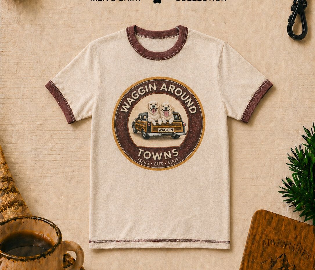 Cardinal men's shirt … cream body with burgundy ringer and large center WAT badge