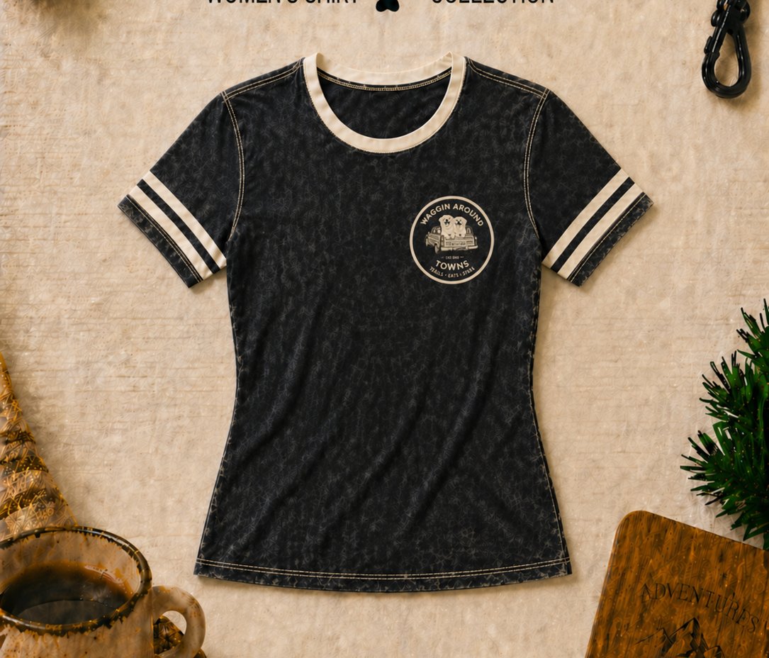 Heritage women's shirt … faded charcoal varsity with cream stripes on sleeves