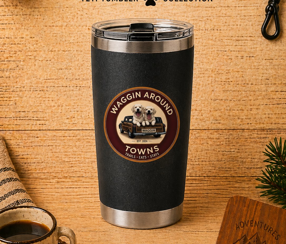 Tuxedo Yeti tumbler … charcoal body with stainless rim and WAT badge