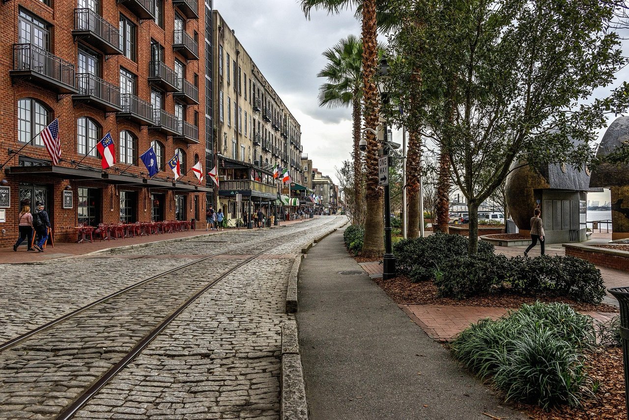 River Street golden hour cobblestones